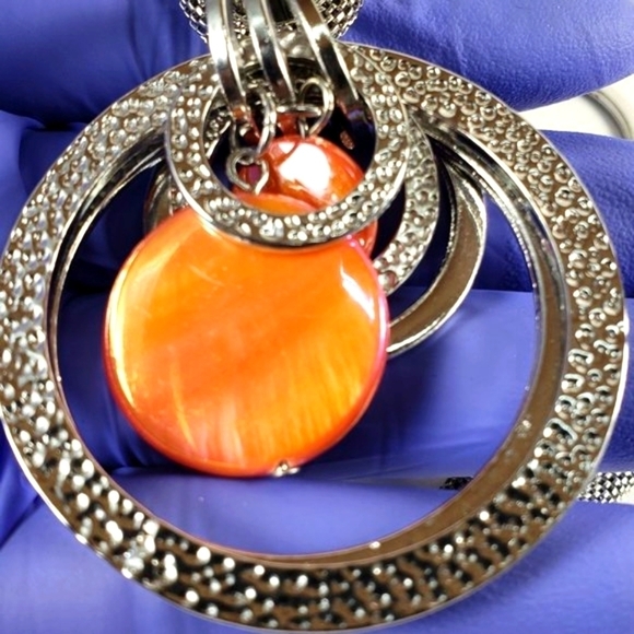 Silver Multi-Hoop & Disc Pendant Necklace  & Earrings - Women’s Fashion Jewelry - Picture 5 of 11